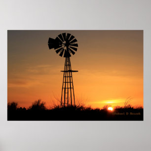 Kansas Windmill Silhouette Sunset Photo/Poster Poster