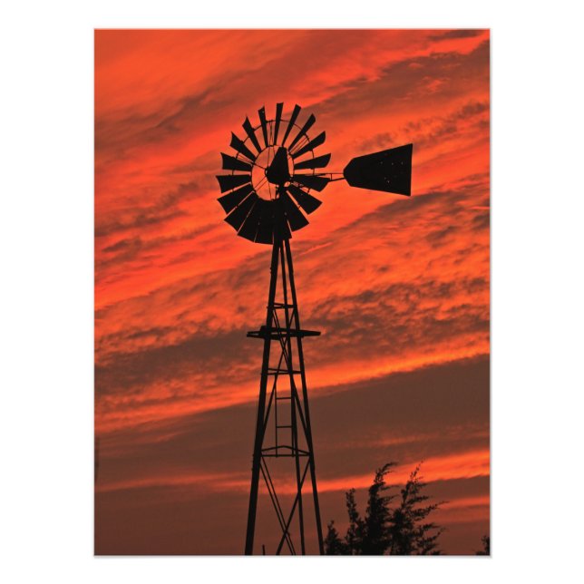 Kansas Windmill Silhouette Sunset Photo Print (Front)