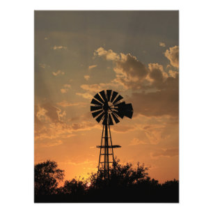 Kansas Windmill Silhouette Sunset Photo Print