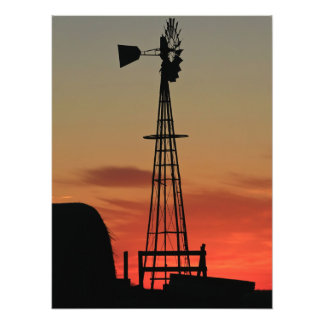 Kansas Windmill Silhouette Sunset Photo Print