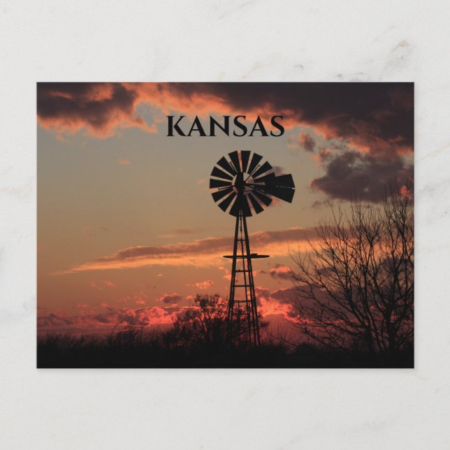 Kansas Windmill Silhouette Sunset Post Card (Front)