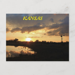 Kansas Windmill Silhouette Sunset, Post Card