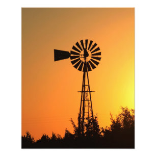 Kansas Windmill Silhouette Sunset with sky Photo