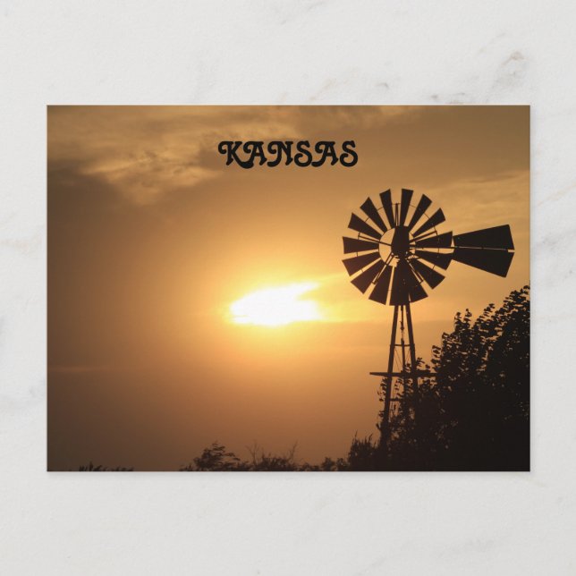 Kansas Windmill Silhouette with Sunset Post Card. Postcard (Front)