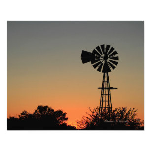 Kansas Windmill Sunset,  Clouds  Photo Enlargement