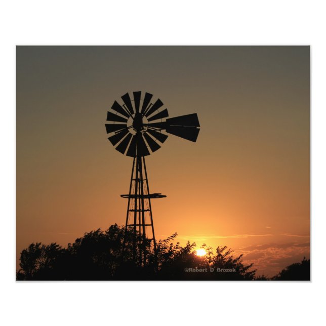 Kansas Windmill Sunset,  Clouds  Photo Enlargement (Front)