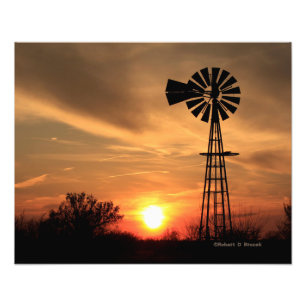 Kansas Windmill Sunset,  Clouds  Photo Enlargement