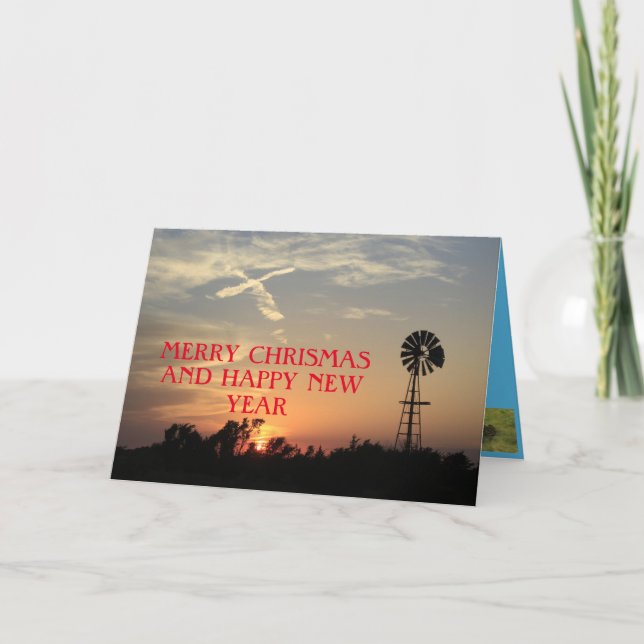 Kansas Windmill Sunset Cross Card (Front)