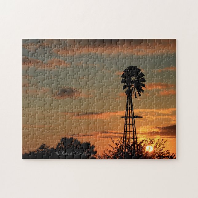 Kansas Windmill Sunset PUZZLE (Horizontal)