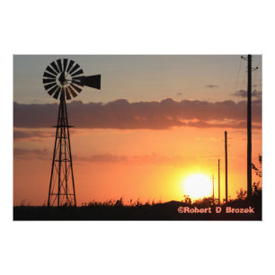 Kansas Windmill Sunset Silhouette  Photo Poster.