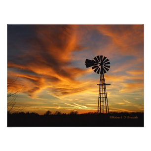 Kansas Windmill Sunset  Silhouette Photo/Poster Photo Print