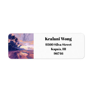 Kapaa Kauai Hawaii Beach Sunset Return Address  Label