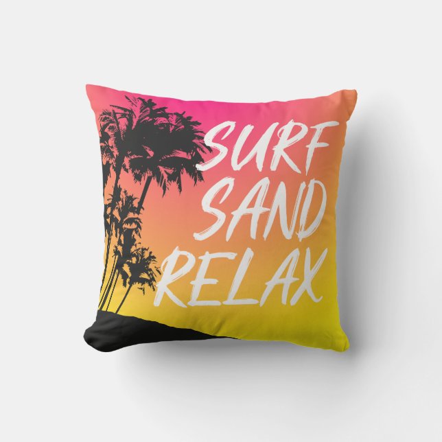 Kapaa Sunset Hawaiian Palm Tree Reversible Outdoor Cushion (Front)