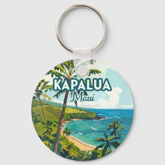 Kapalua Maui Hawaii Bay Beach Vacation Retro Key Ring (Front)