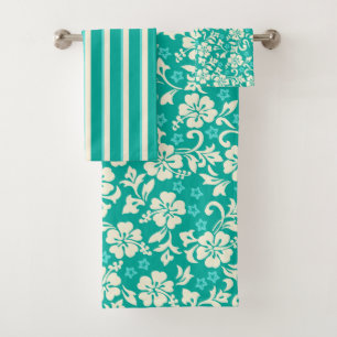 Kapalua Pareau Hawaiian Hibiscus Coordinates-Green Bath Towel Set