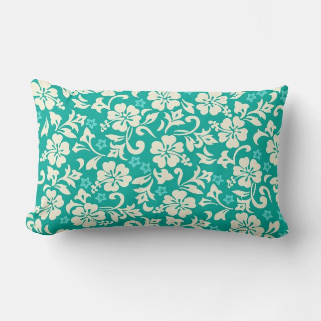 Kapalua Pareau Hawaiian Hibiscus Reversible Stripe Lumbar Cushion (Front)