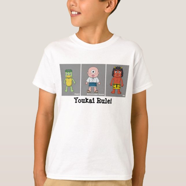 Kappa, Hitotsume-kozo, and Oni Cartoon Yokai T-Shirt (Front)