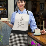 Kappa Kappa Chino Funny Coffee Lover Apron<br><div class="desc">A funny design for the coffee lover or barista, this unique all-over-print apron has a black and white plaid design with a matching solid upper background in off-white. The text "KAPPA KAPPA CHINO" sits underneath a steaming hot cup of coffee. The text is a spin-off of Greek organisations typically found...</div>