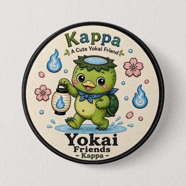 Kappa Yokai Friends Cute Pin Button (Front)