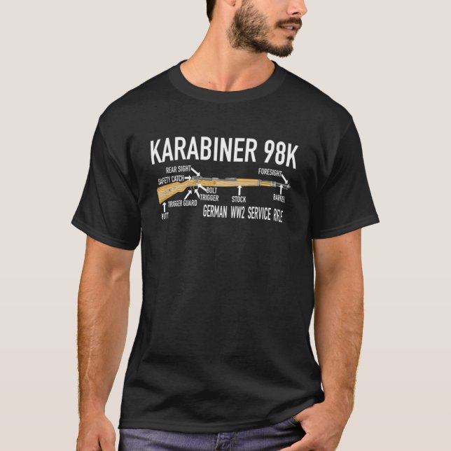 Karabiner 98k German WW2 Rifle Diagram T-Shirt (Front)