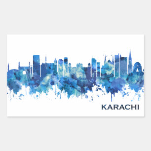 Karachi Pakistan Skyline Blue Rectangular Sticker