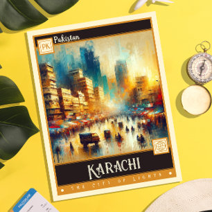 Karachi, Pakistan Vintage Painting Postcard