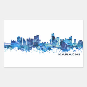 Karachi Skyline Pakistan Blue Rectangular Sticker