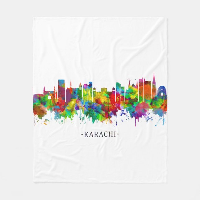 Karachi Skyline Pakistan Fleece Blanket (Front)