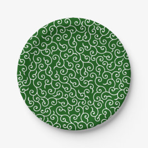 Karakusa Green and White Motive Paper Plate