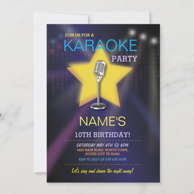 Karaoke Birthday Party Dance Star Invite (Front)