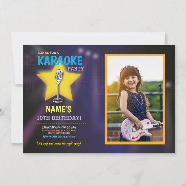 Karaoke Birthday Party Dance Star Photo Invitation (Front)