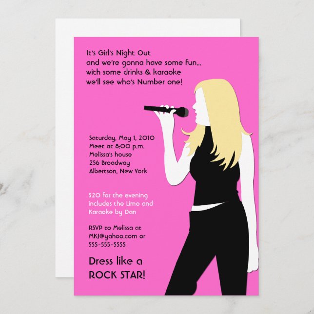 Karaoke Birthday Singing Teenager Teen Blonde Girl Invitation (Front/Back)