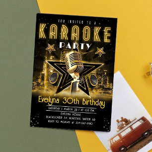 Karaoke Gold Night Birthday Party Invitation