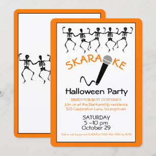 Karaoke Halloween Party Dancing Skeletons Custom Invitation
