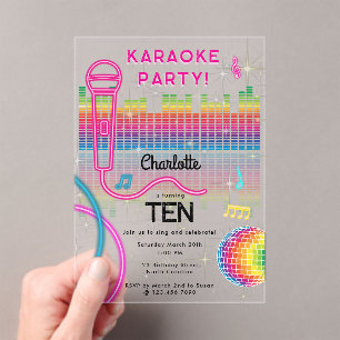 Karaoke Neon Glow Birthday Singing Music Party  Acrylic Invitations