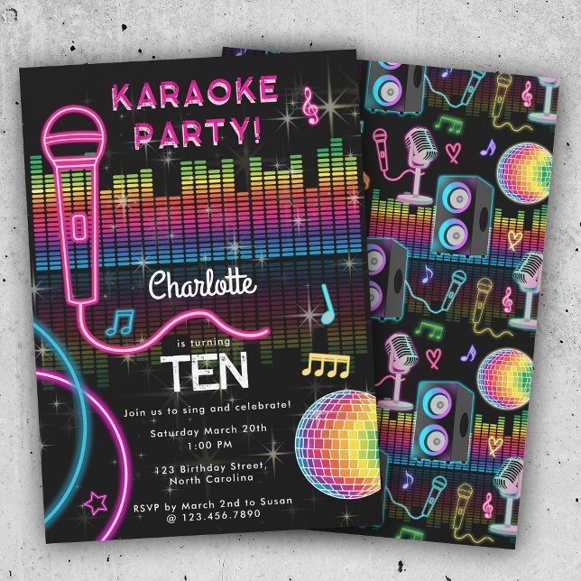Karaoke Neon Glow Birthday Singing Music Party  Invitation (Karaoke Neon Glow Birthday Singing Music Party Invitation)