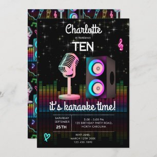Karaoke Neon Glow Singing Music Party Birthday Invitation