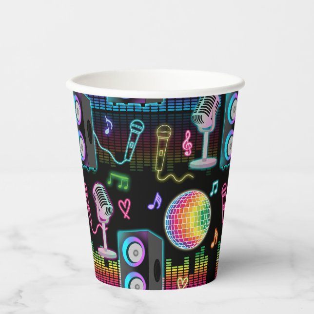 Karaoke Neon Glow Singing Music Party Paper Cups (Front)