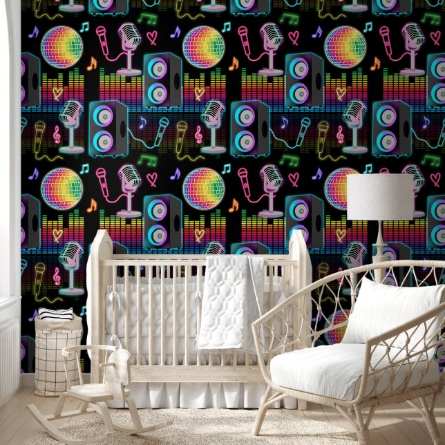 Karaoke Neon Glow Singing Music Party Wallpaper (Kids)