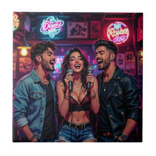 Karaoke Night at the Dive Bar Ceramic Tile