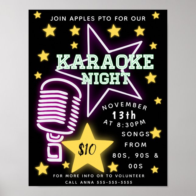 Karaoke night, open mic night, comedy, sing poster (Front)