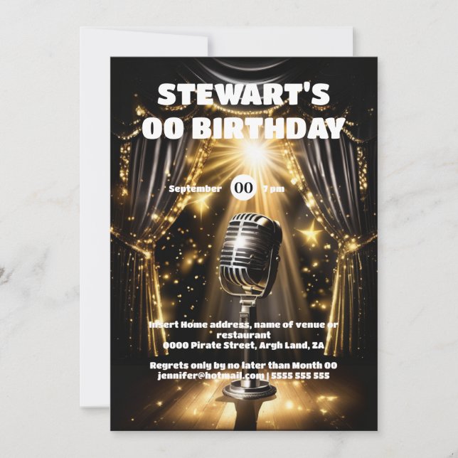 Karaoke night stars Hollywood black gold event Invitation (Front)