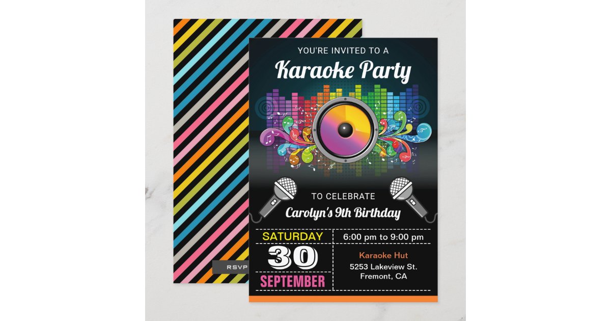 Karaoke Party | Colourful Music Birthday Invitation | Zazzle.com.au