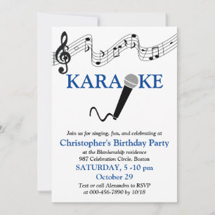 Karaoke Party Musical Scale Microphone Blue Invitation