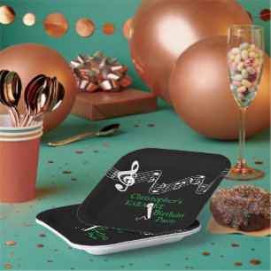 Karaoke Party Musical Scale Microphone Green Paper Plate