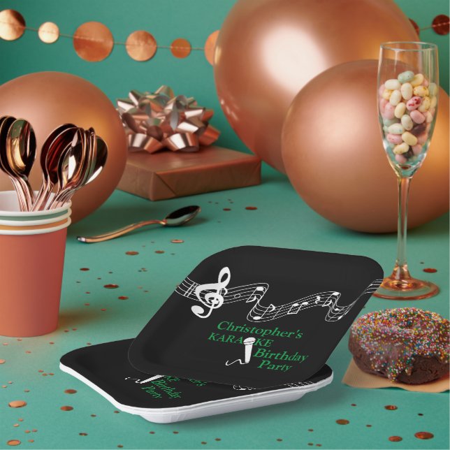 Karaoke Party Musical Scale Microphone Green Paper Plate (Multi)