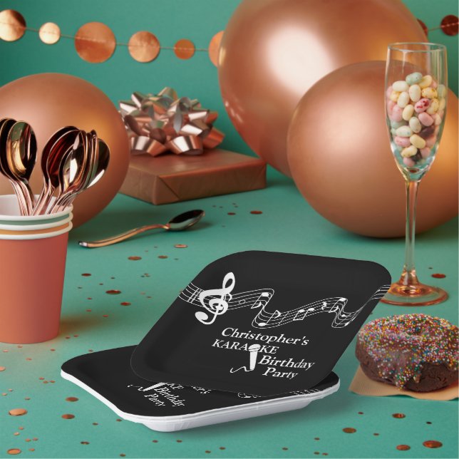 Karaoke Party Musical Scale Microphone Paper Plate (Multi)