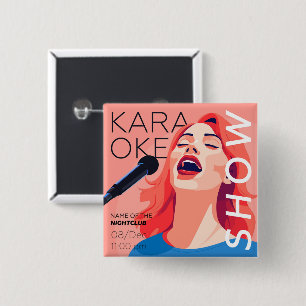 Karaoke party show 15 cm square badge