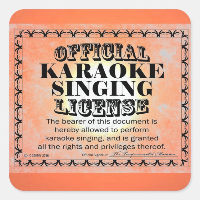 Karaoke Singing License Square Sticker (Front)