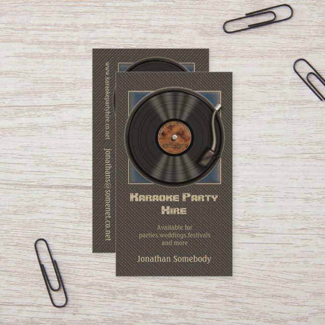 Karaoke Vinyl Record Logo Business Cards (Front/Back In Situ)